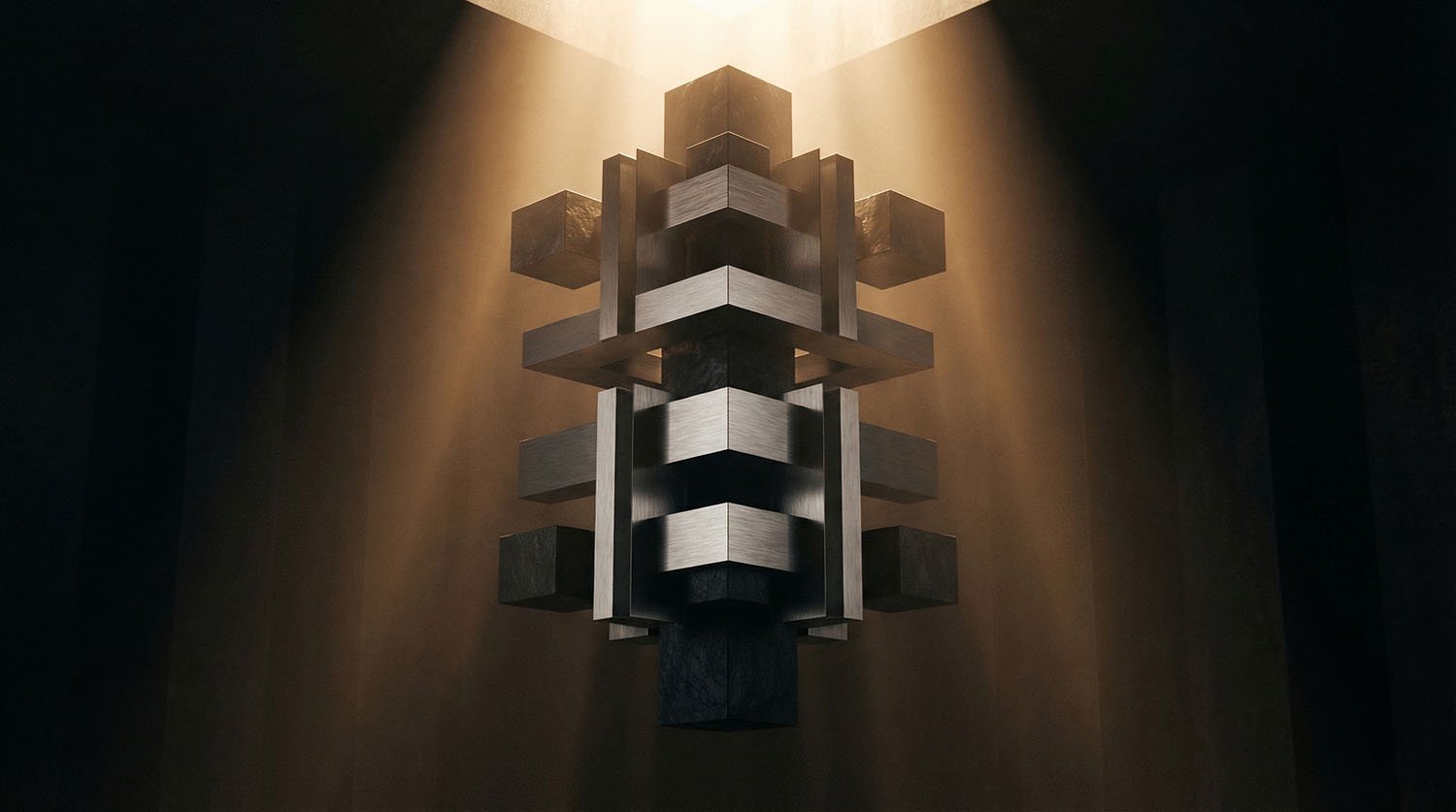 Hero image featuring a greyscaled communication platform on an abstract background.
